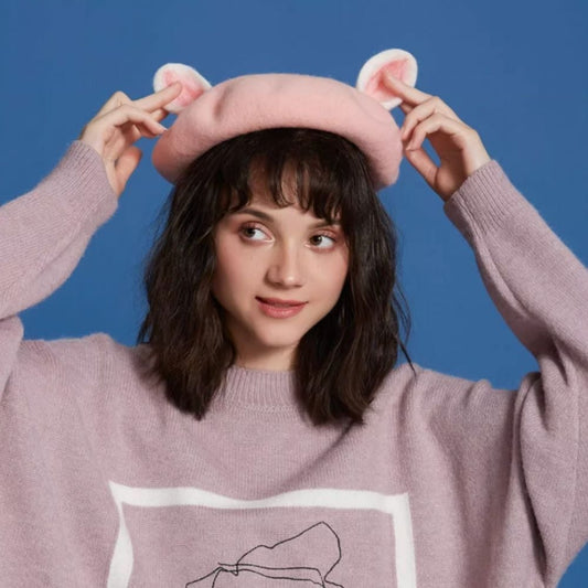 cat ears wool felt beret