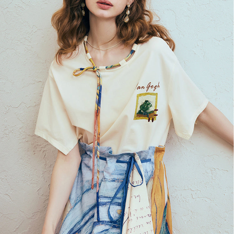 ファン・ゴッホの寝室の刺繍Tシャツ