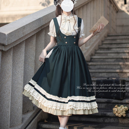 英国令嬢のクラシカルジャンパースカートとブラウス - Dark Green