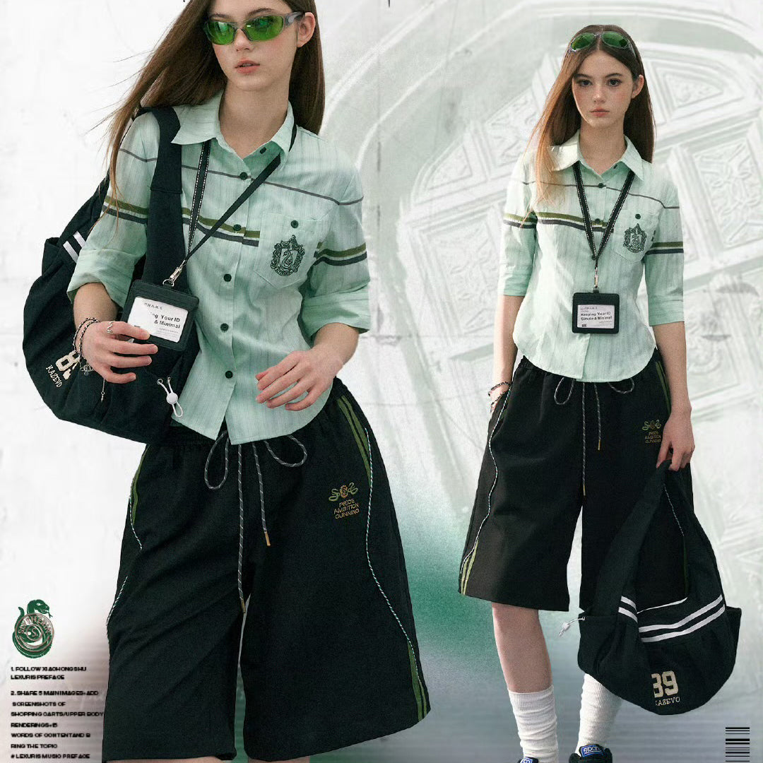 魔法学校の刺繍ストライプブラウス