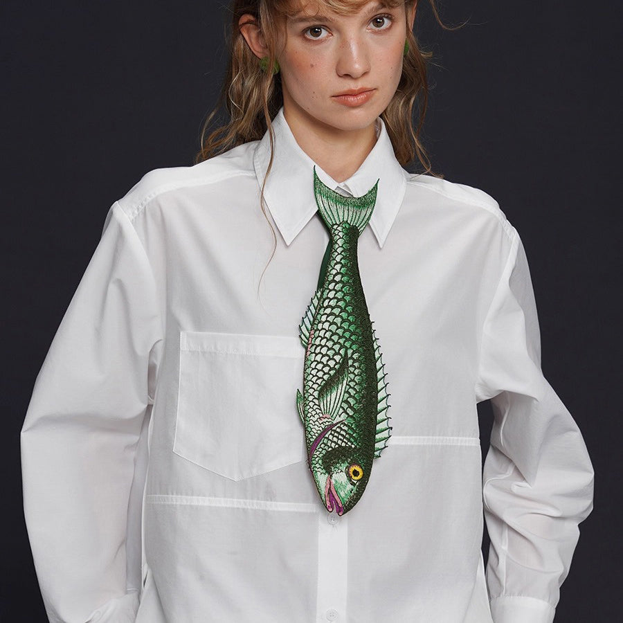 お魚の刺繍ネクタイ（グリーン）