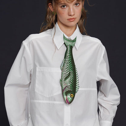 お魚の刺繍ネクタイ（グリーン）