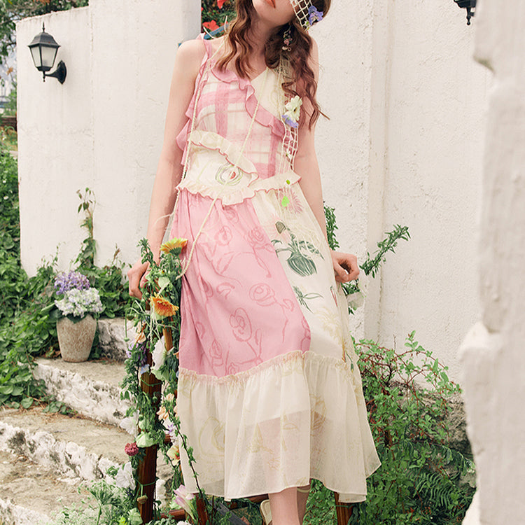 向日葵の花の描画キャミソールワンピース