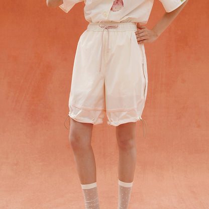 サボテンと花のジップアップハーフパンツ