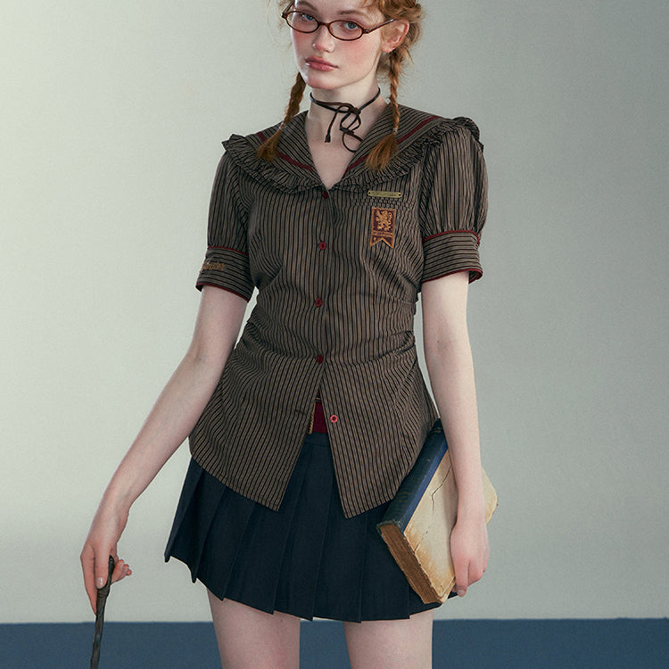 wizard school embroidery striped ruffle blouse – remulia