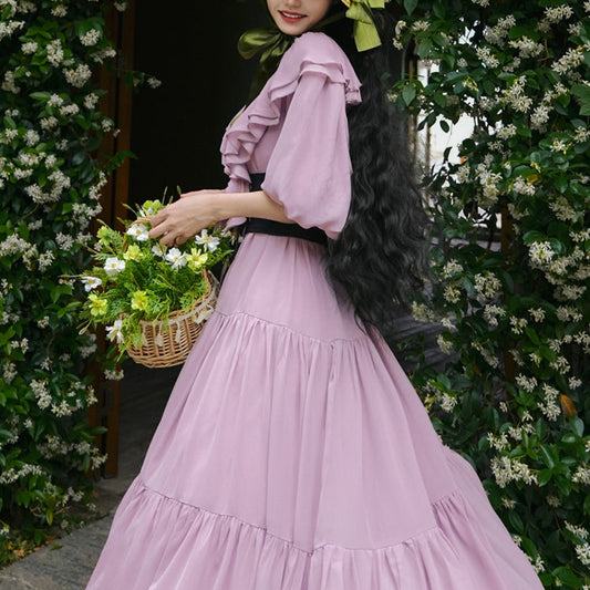 霧紫のお嬢様のロングワンピース