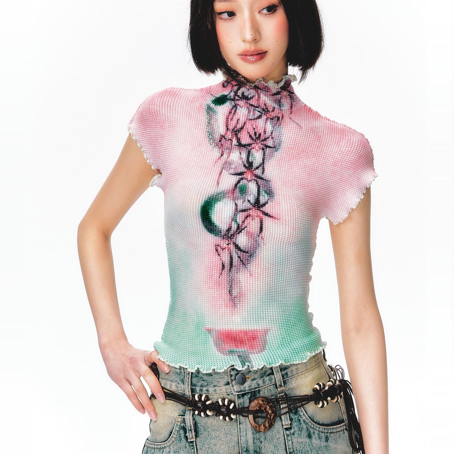 水彩の抽象画ハイネックトップス