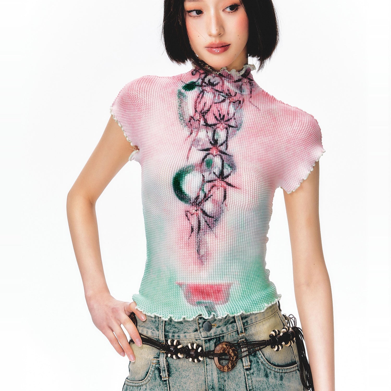 水彩の抽象画ハイネックトップス