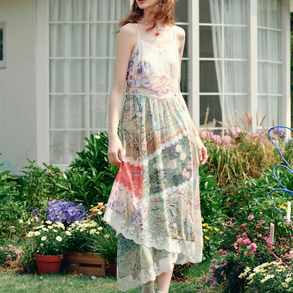 花咲く桃の木と野薔薇のキャミソールワンピース