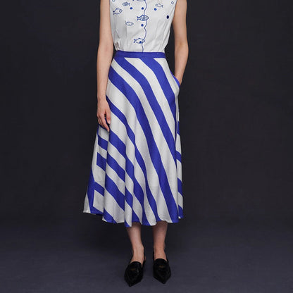 青紫の縞柄ストライプスカート