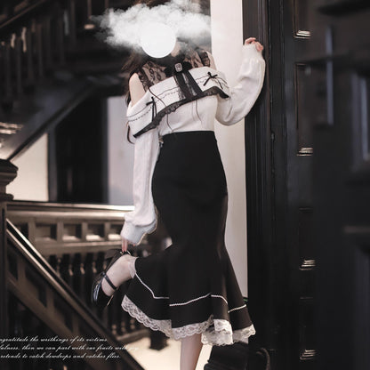 夜会の令嬢のニットトップスとマーメイドスカート