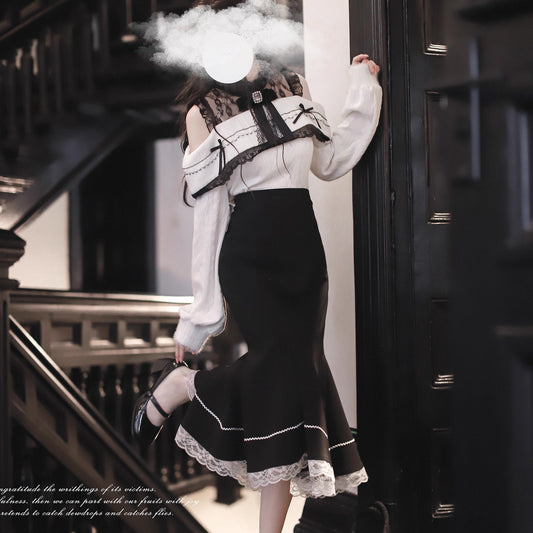 夜会の令嬢のニットトップスとマーメイドスカート