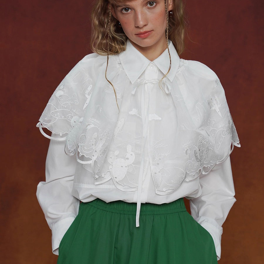 サボテンの花の刺繍チュールケープ