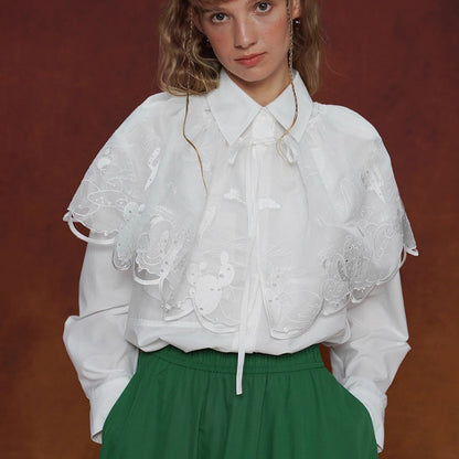 サボテンの花の刺繍チュールケープ