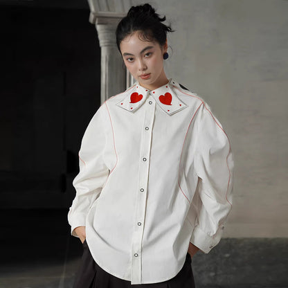 トランプのマークの刺繍ブラウス - White