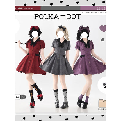 映画女優の水玉柄クラシカルワンピース - Madder Red