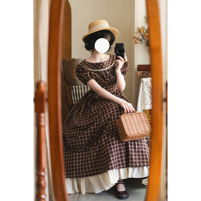 英国のお嬢様の格子柄レトロワンピース - Dark Brown