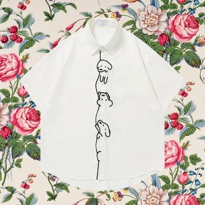 子犬の刺繍シャツ - Milk White