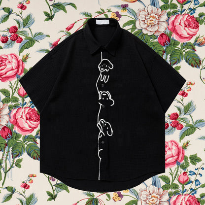 子犬の刺繍シャツ - Black