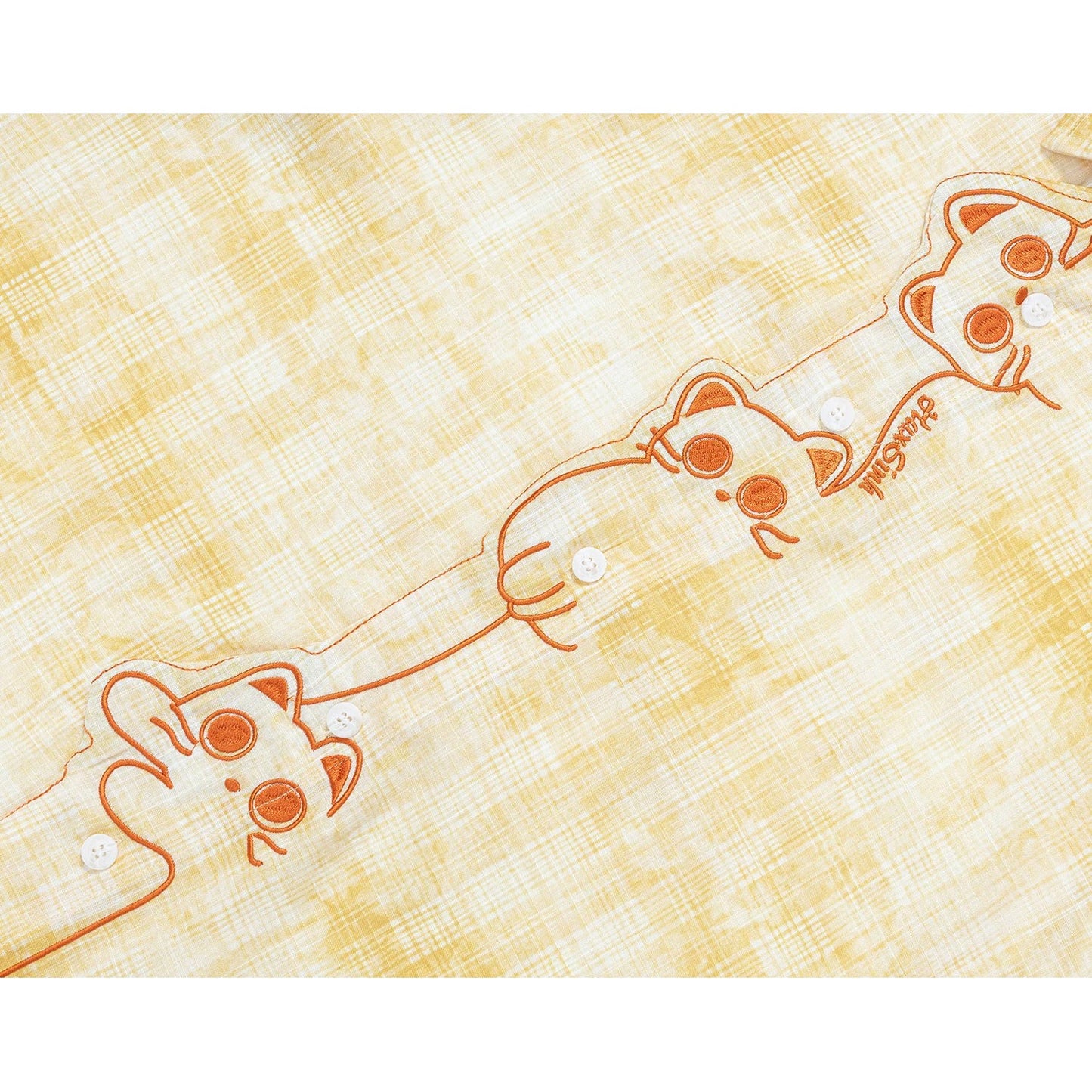 子猫の刺繍レトロチェックシャツ - Light Yellow