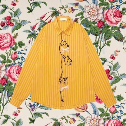 子猫の刺繍リボンブラウス - Golden Yellow