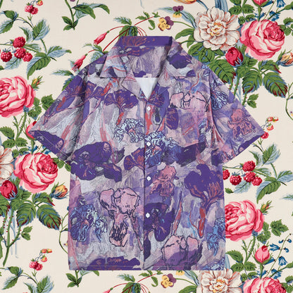 本紫の花の抽象画アートシャツ