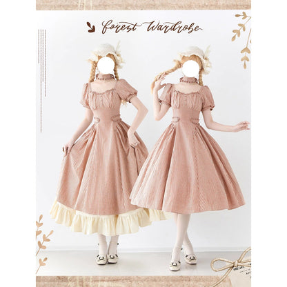 英国のお嬢様のクラシカルストライプワンピース - Carrot Orange