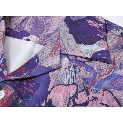 本紫の花の抽象画アートシャツ