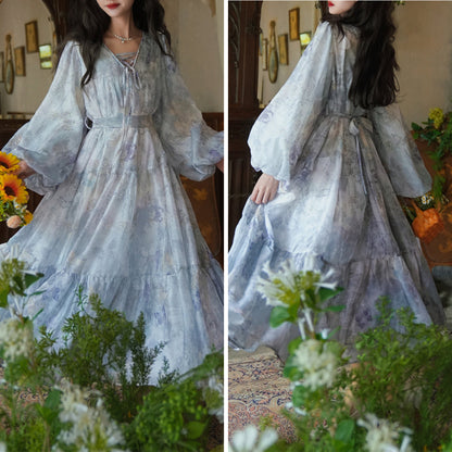 灰霧の花鳥画ワンピース