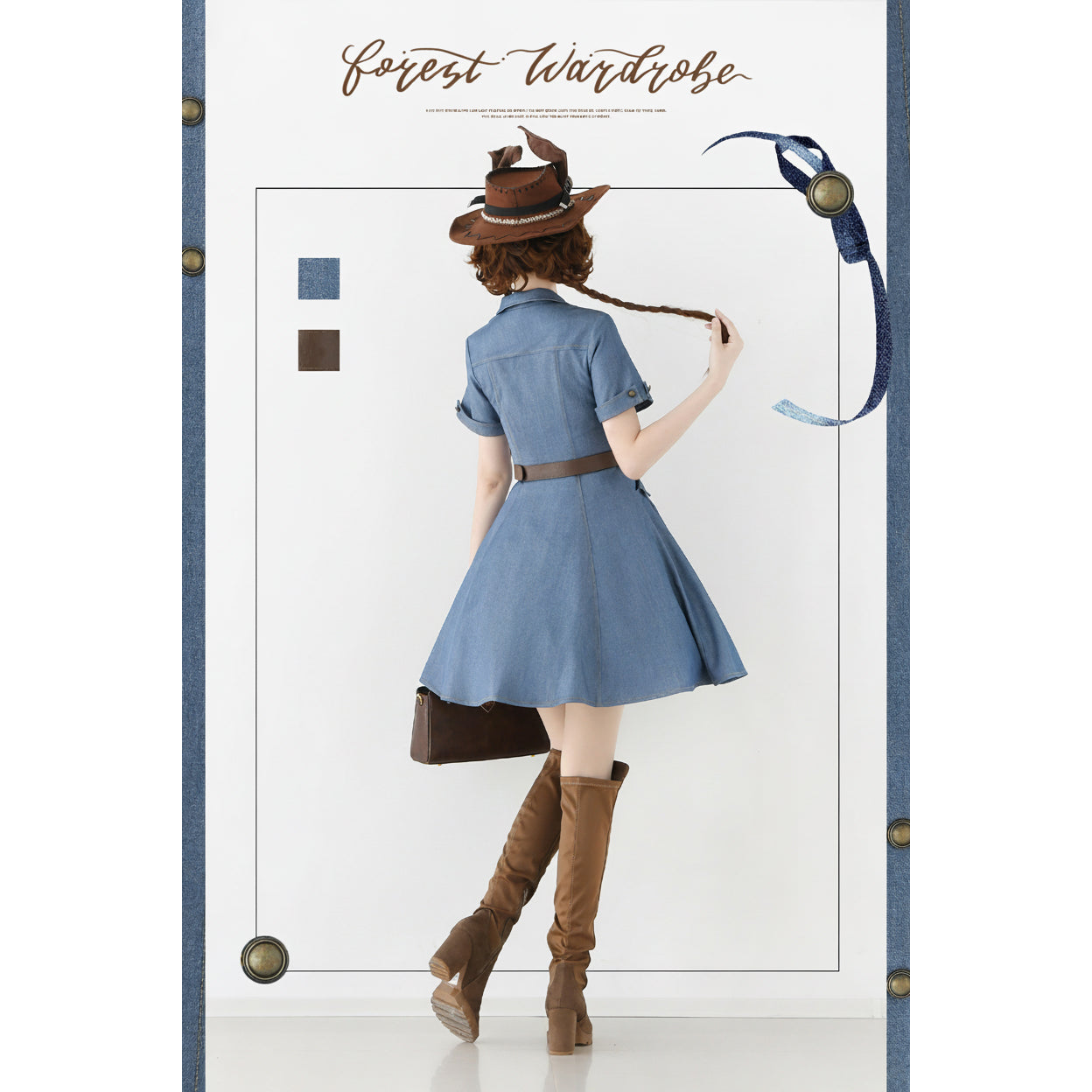 英国のお嬢様のデニムワンピース - Short Sleeves