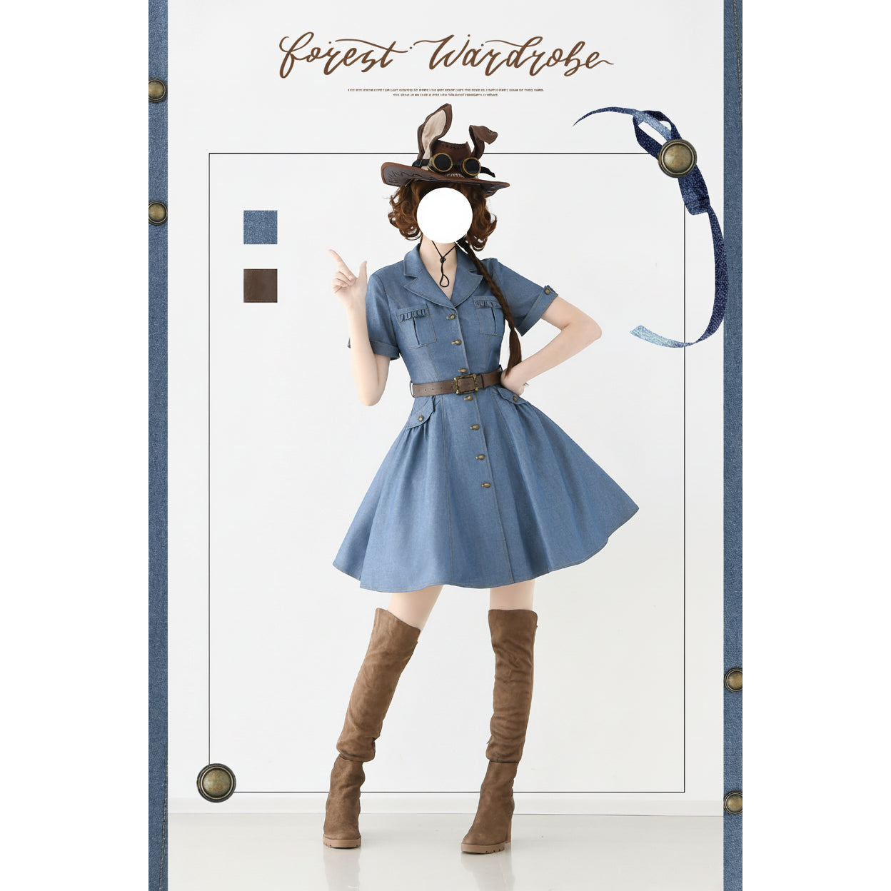 英国のお嬢様のデニムワンピース - Short Sleeves