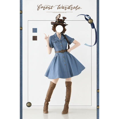 英国のお嬢様のデニムワンピース - Short Sleeves