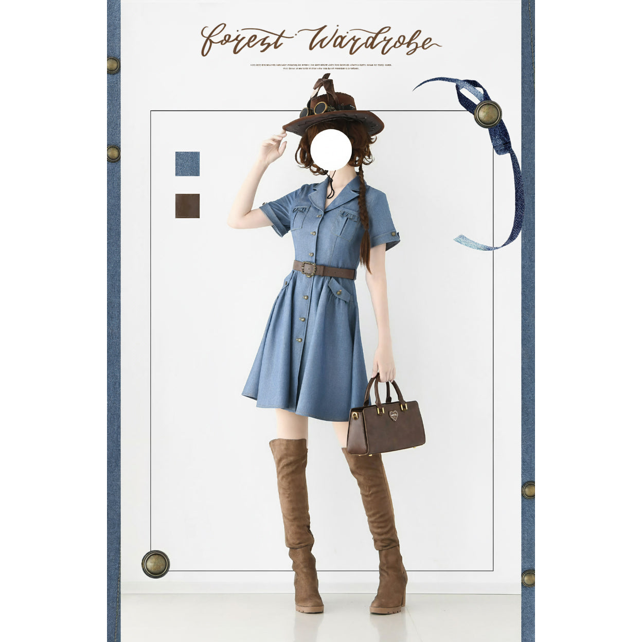 英国のお嬢様のデニムワンピース - Short Sleeves