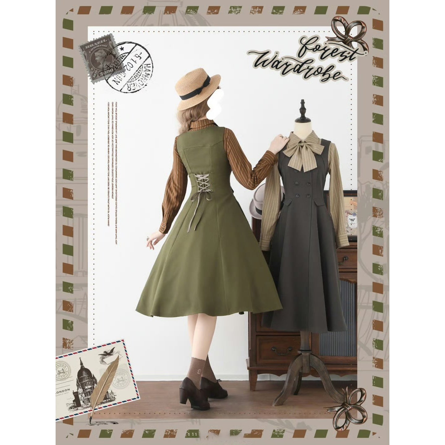 英国のお嬢様のブリティッシュジャンパースカート - Moss Green