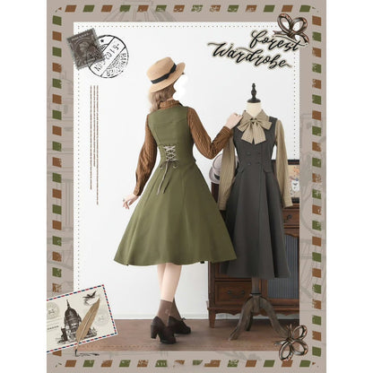 英国のお嬢様のブリティッシュジャンパースカート - Moss Green