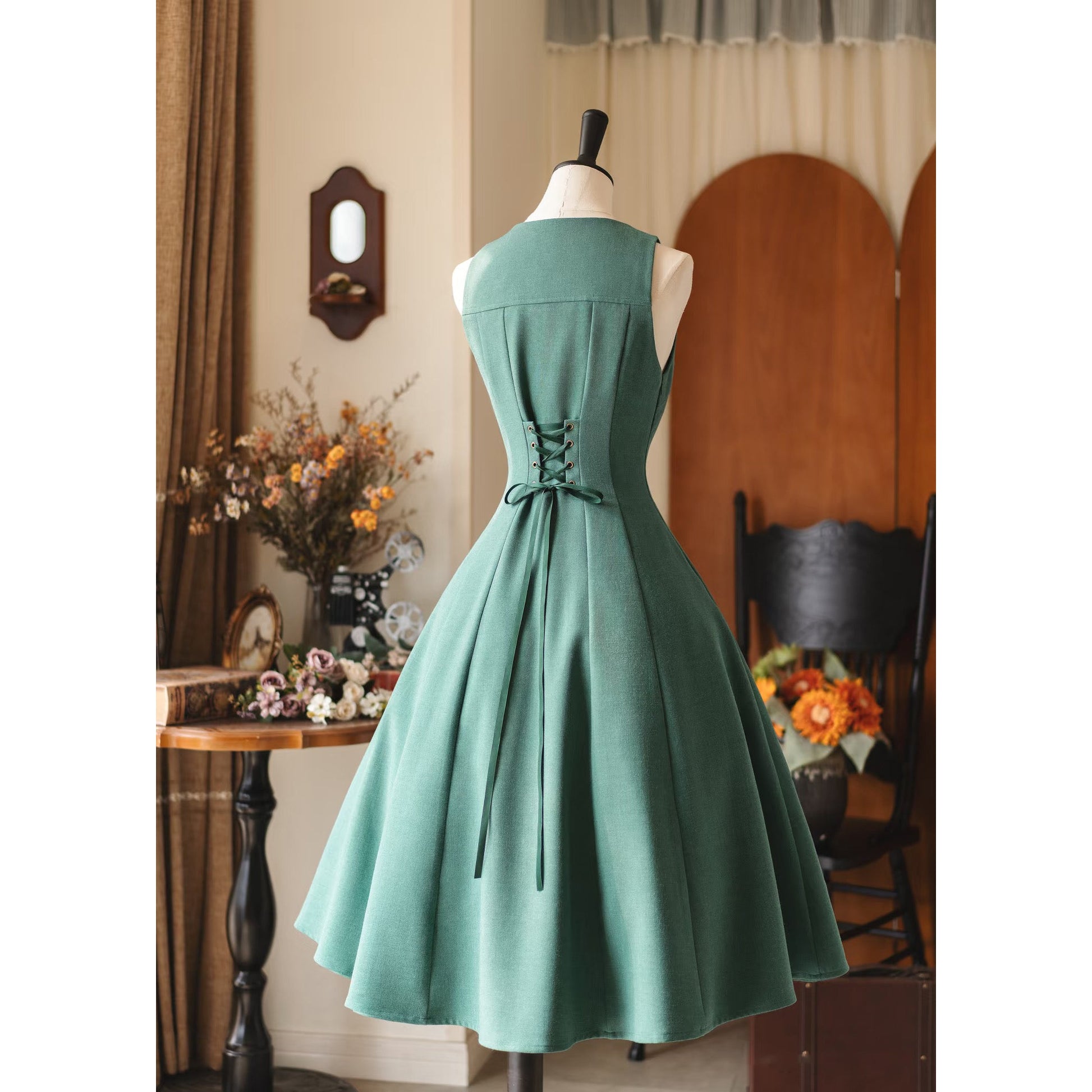 英国のお嬢様のクラシックジャンパースカート - Forest Green
