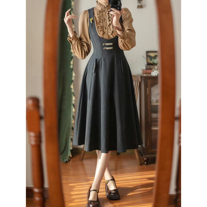 英国のお嬢様のクラシックジャンパースカート - Dark Gray