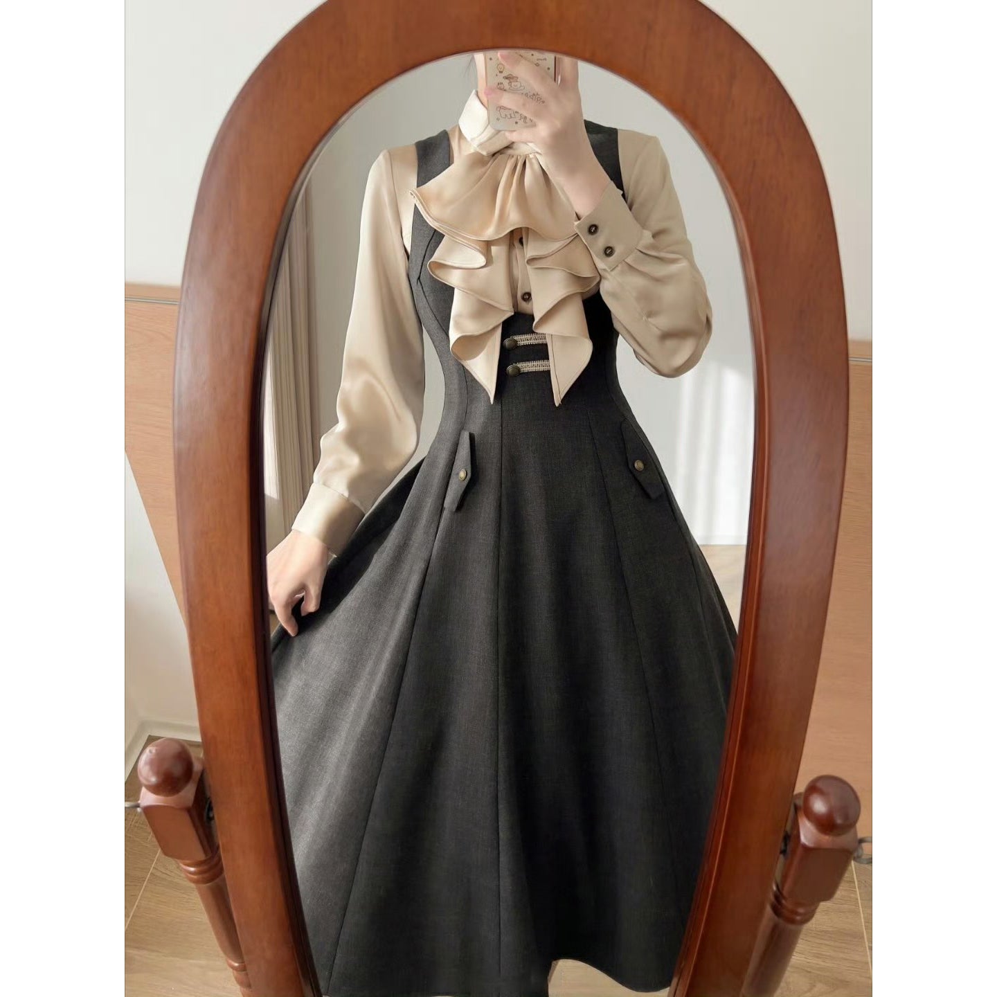 英国のお嬢様のクラシックジャンパースカート - Dark Gray