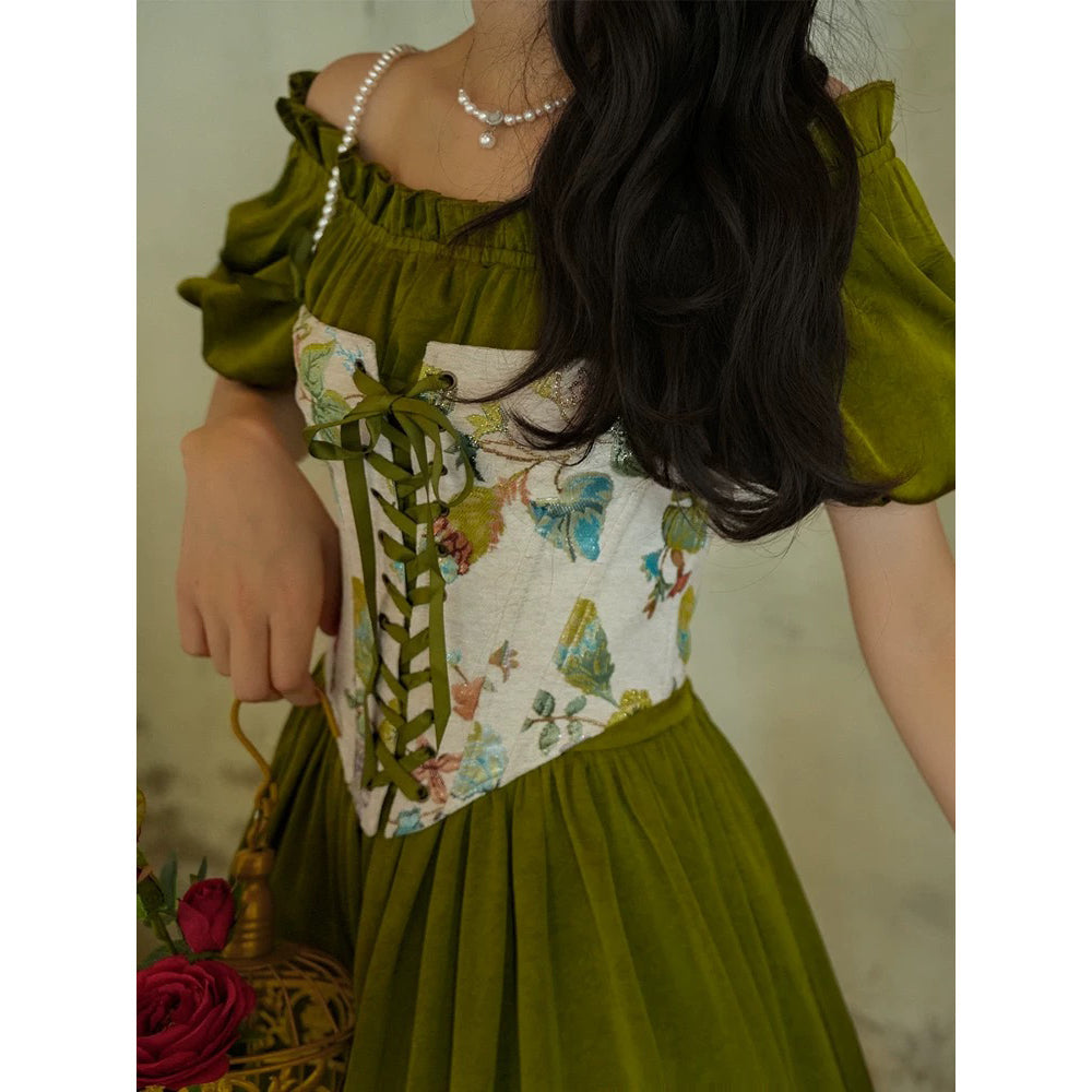 花鳥画の刺繍コルセット