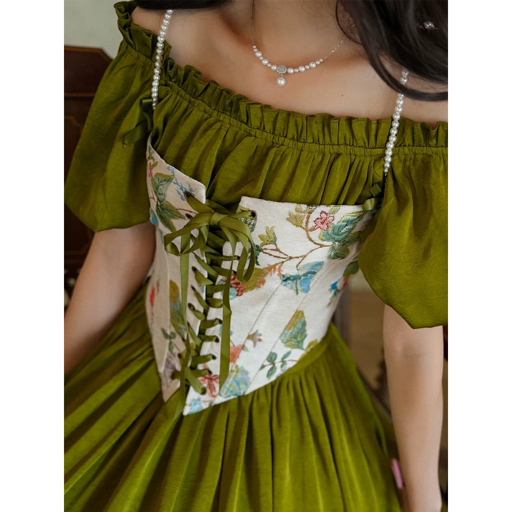 花鳥画の刺繍コルセット