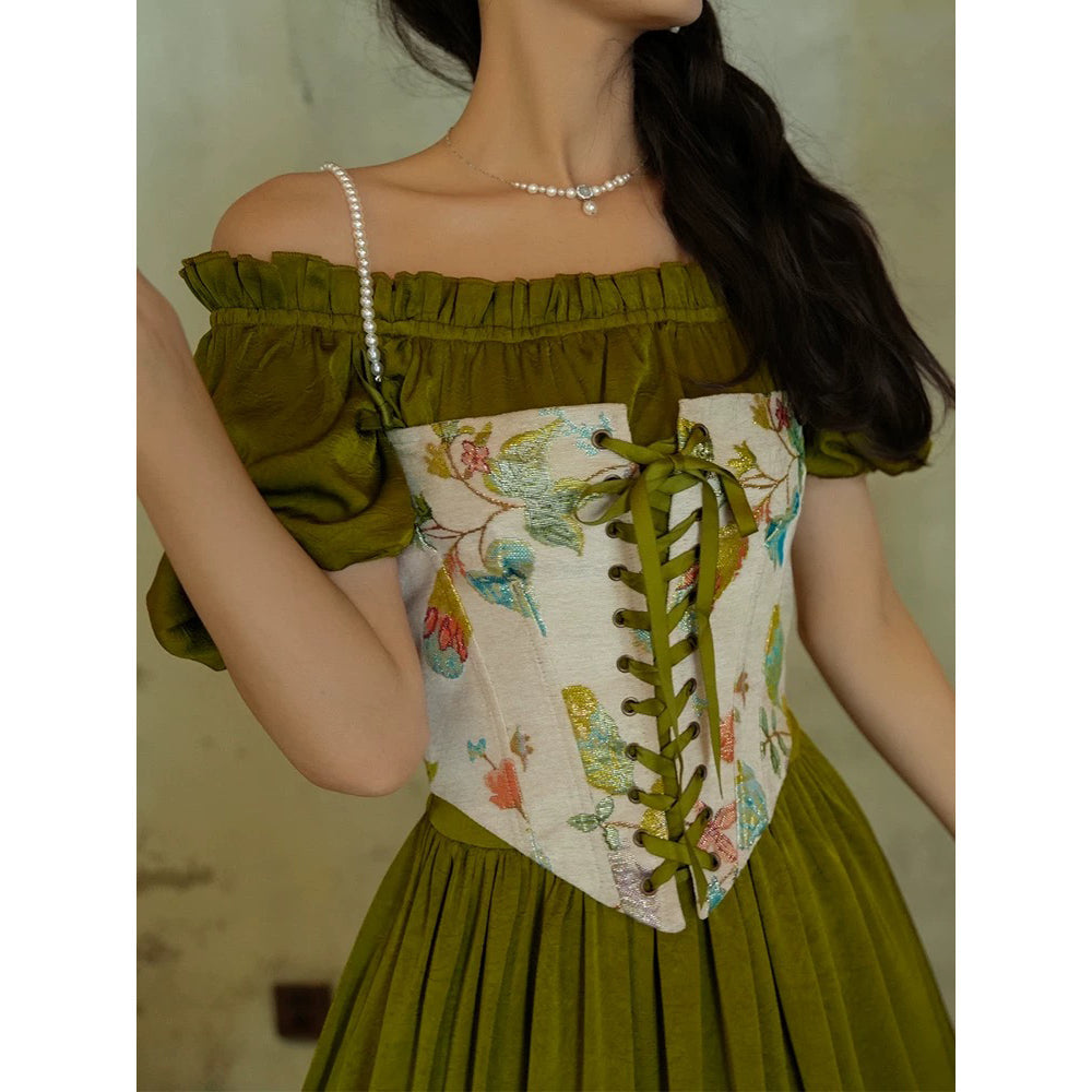 花鳥画の刺繍コルセット