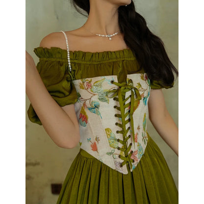 花鳥画の刺繍コルセット