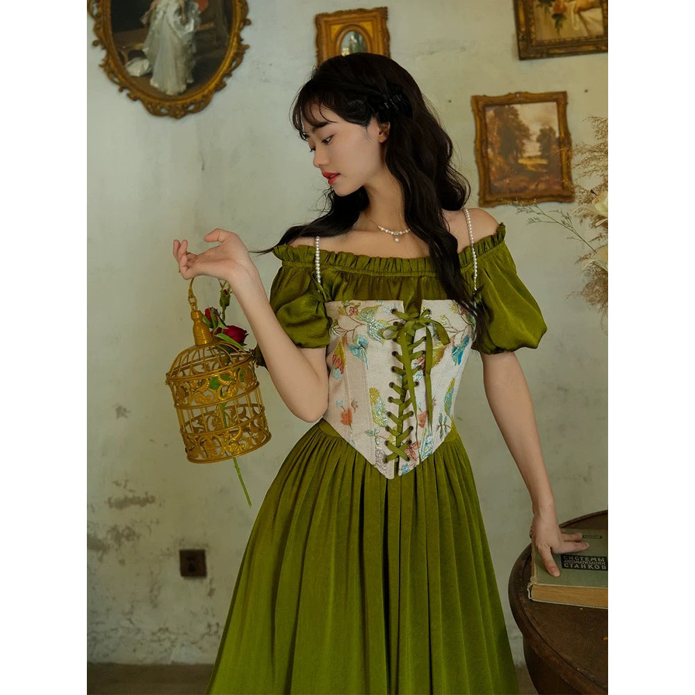 花鳥画の刺繍コルセット