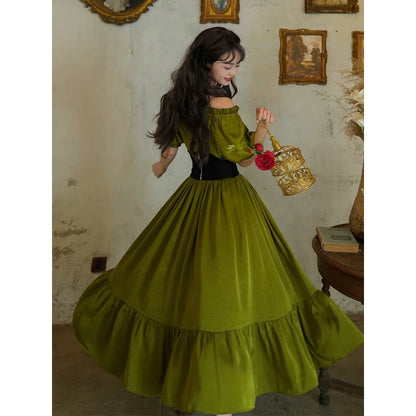 青白橡の貴婦人のレトロワンピース