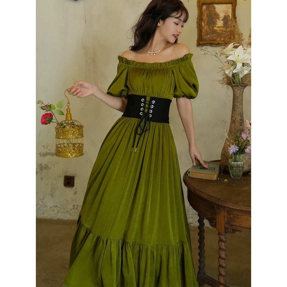 青白橡の貴婦人のレトロワンピース