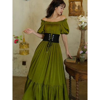 青白橡の貴婦人のレトロワンピース