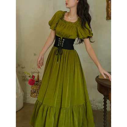 青白橡の貴婦人のレトロワンピース