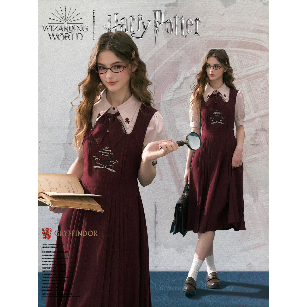 魔法学校の刺繍ジャンパースカートとブラウスとリボンタイ