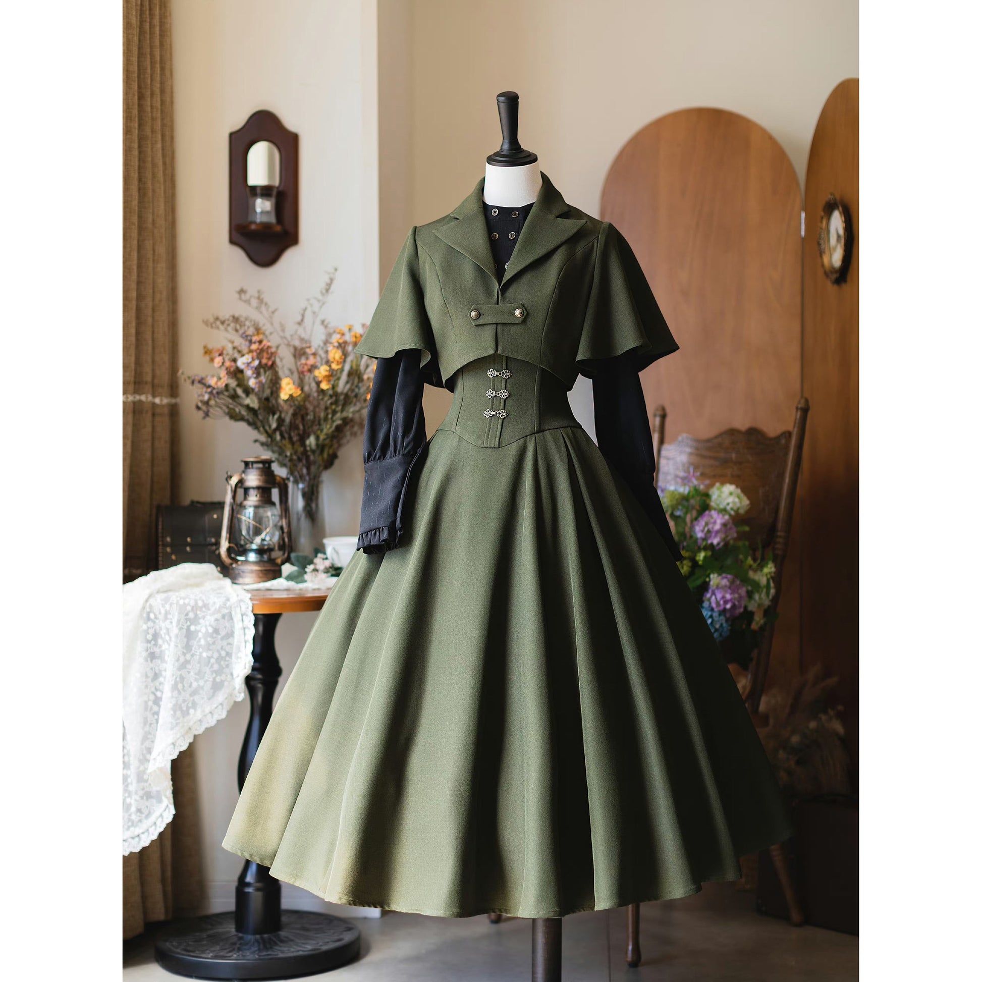 英国のお嬢様のボレロジャケット（モスグリーン）