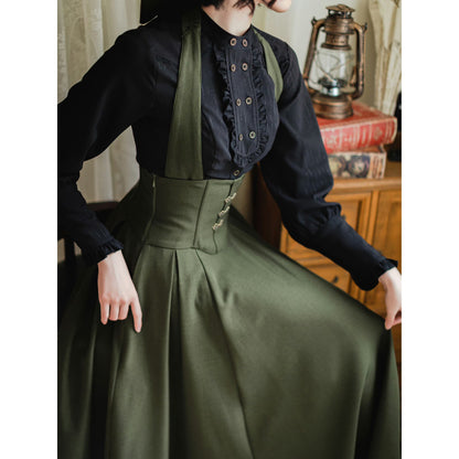 英国のお嬢様のクラシカルジャンパースカート - ロング丈（モスグリーン）